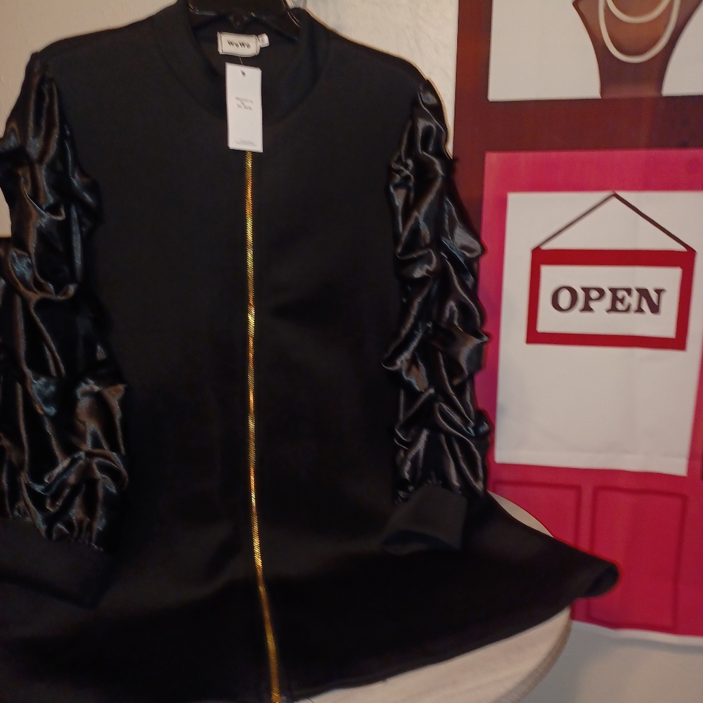 BLACK Swing Dress with Organza Sleeves